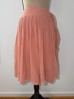 DKNY City Wrap Skirt Pink 100% Silk Chiffon Pleated Lined Flowy